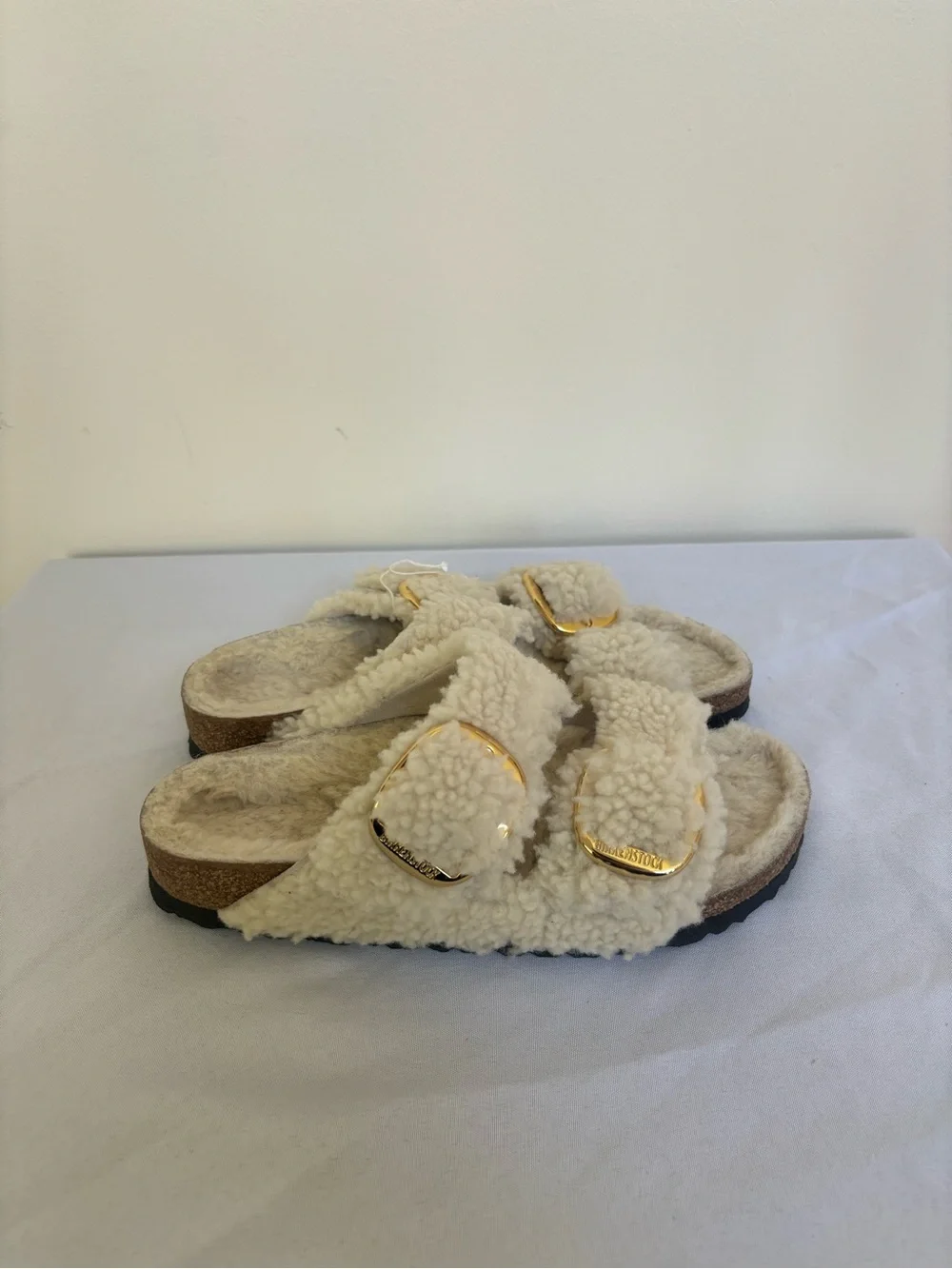 Birkenstock Arizona Big Buckle Shearling Sandals Sz 7 Eu 38 Narrow teddy New - Picture 2 of 6